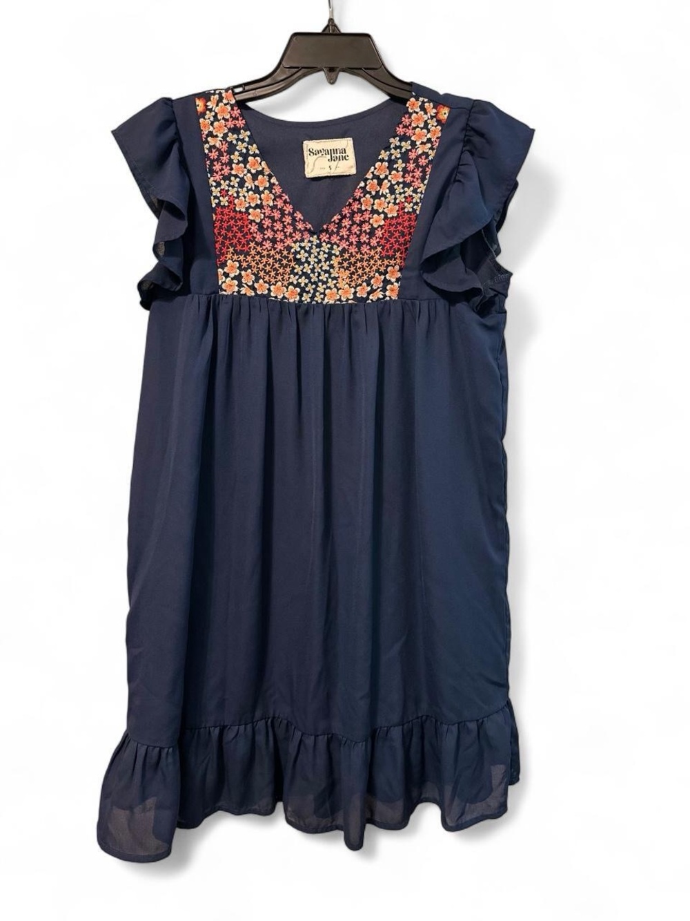Savanna Jane Navy Dress with Multicolor Floral Yoke